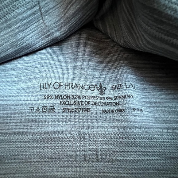 Lily of France Gray and lime green cross back sports bra with padding-Size L/XL - Picture 2 of 4